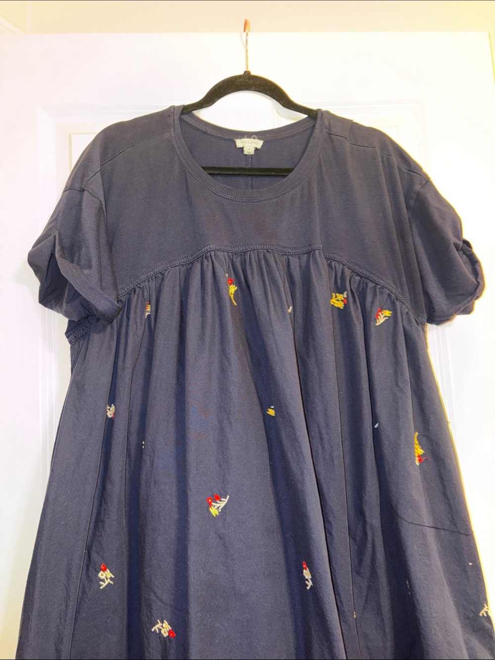 Pilcro Navy Blue Midi Dress with Small Multicolor Floral Embroidery - Picture 4 of 12